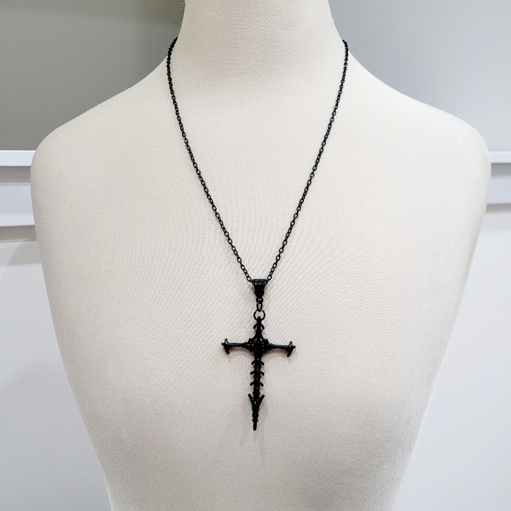 Brand New Titanium Black Gothic Cross Necklace